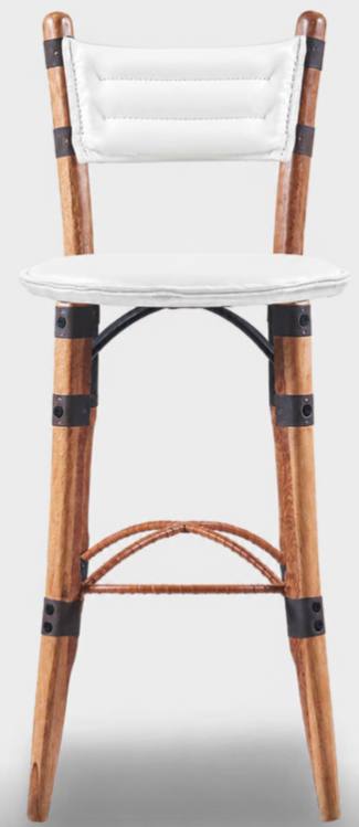 Mauritius Barstool by Pacific Green — upholstered seat and back in white leather