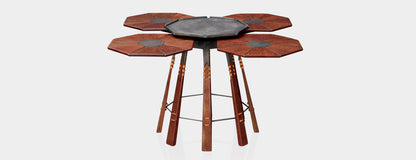 Verite Clover Leaf Tea Table by Pacific Green — palmwood, cast bronze and A-grade leather