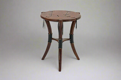 Cook Island Rocket Table by Pacific Green — palmwood, steel frame and A-grade leather