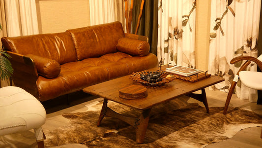 Cosmopolitan 2 seater sofa in tan leather with coffee table