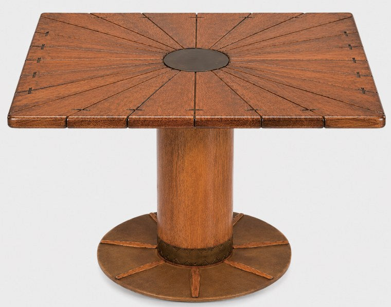 Isle D'Palm Dining Table by Pacific Green — palmwood top on a turned pedestal base