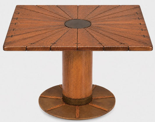 Isle D'Palm Dining Table by Pacific Green — palmwood top on a turned pedestal base
