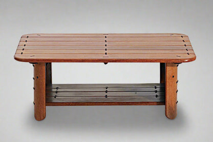 Messina Coffee Table by Pacific Green — palmwood, steel frame and A-grade leather