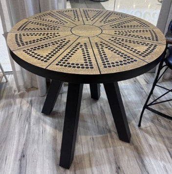 Navajo Bistro Table by Pacific Green — circular palmwood top with leather bindings